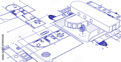 modern house sketch project 3d illustration