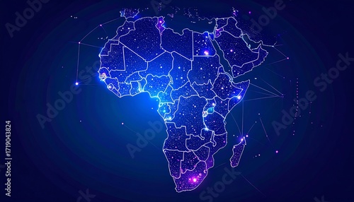 Abstract map of Africa, glowing network
