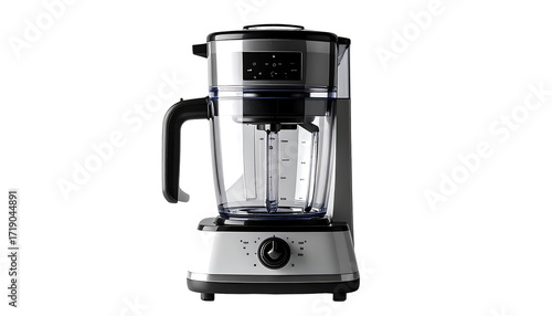 Sleek, stainless-steel blender with a clear, large capacity jar, featuring a digital display and control dial