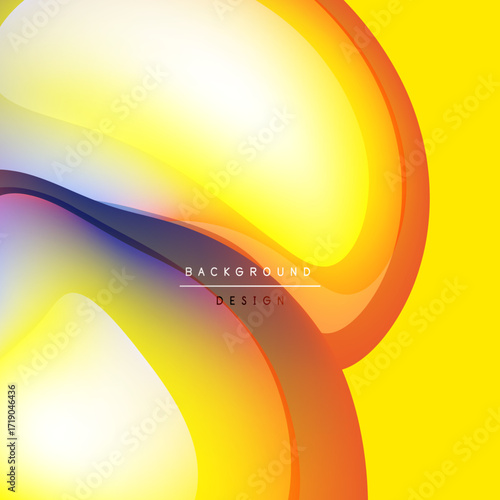 Abstract fluid shapes, vibrant yellow hues dominate. Gradient colors blend smoothly, creating dynamic visual effect. Modern design element.