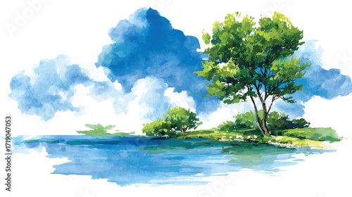 Serene landscape with water and trees