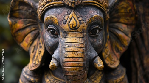 Wallpaper Mural Close-up of a golden and black Ganesha statue with intricate details. Torontodigital.ca