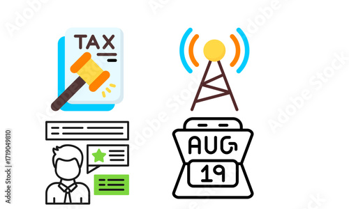 Tax forms, communication, and a calendar with an August 19 date, illustrating financial processes and deadlines.