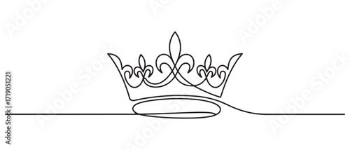 continuous line of the king's crown. single line image of crown. one line Icon drawing with white background