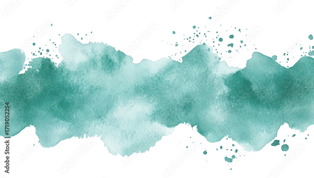 Obraz premium A serene watercolor splash in shades of teal and green. creating an artistic background ideal for invitations. posters. or digital designs. with soft edges and subtle texture