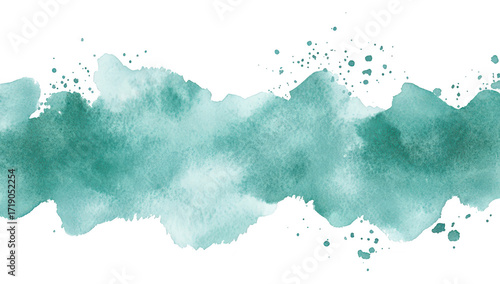A serene watercolor splash in shades of teal and green. creating an artistic background ideal for invitations. posters. or digital designs. with soft edges and subtle texture