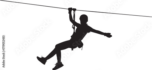 Ziplining Adventure Silhouette of a Person Soaring Through the Air on a Zip Line