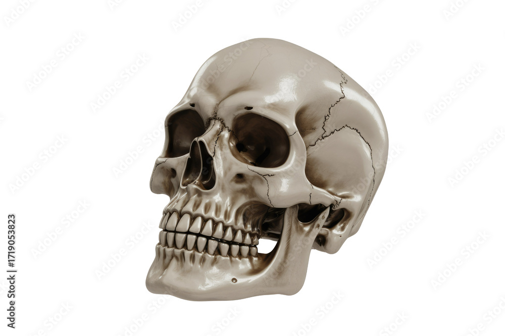 Naklejka premium A detailed 3D rendering of a human skull, showcasing its intricate bone structure. background removed
