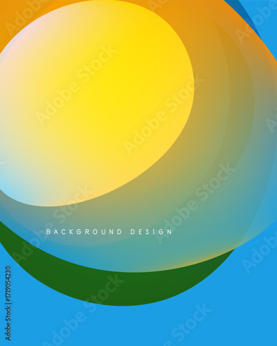 Abstract layers, vibrant colors, circular shapes create modern background design. Smooth gradients offer visual appeal.