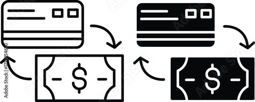 Credit Card and Cash Icon – Money Exchange, Payment Transaction Finance Symbol.