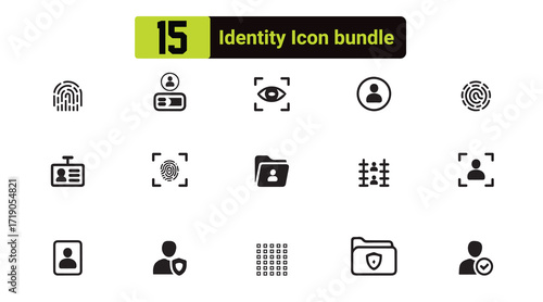 identity set of line-style web icons. Collection of linear icons for authentication. containing fingerprints, DNA, ID cards, passports, biometrics, and identity.