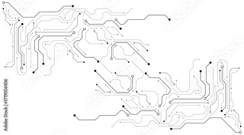Vector Technology connected white lines and dots with electronics elements on tech bg. Digital technology futuristic internet network speed connection white background
