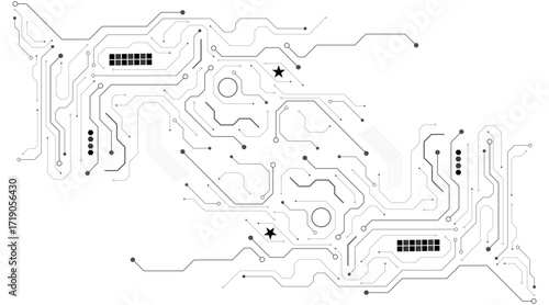 Vector Technology connected white lines and dots with electronics elements on tech bg. Digital technology futuristic internet network speed connection white background