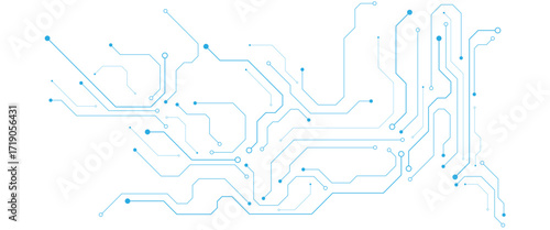 Technology blue circuit diagram on white background. High-tech circuit board connection system.Vector abstract technology on white background.