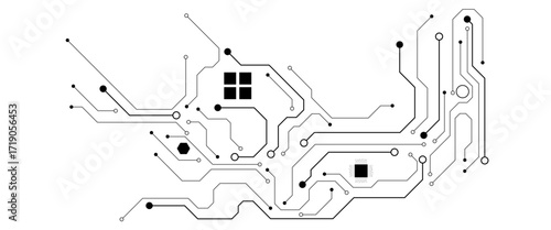 Vector Technology connected white lines and dots with electronics elements on tech bg. Digital technology futuristic internet network speed connection white background