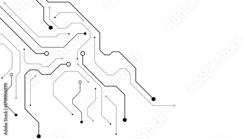 Vector Technology connected white lines and dots with electronics elements on tech bg. Digital technology futuristic internet network speed connection white background.