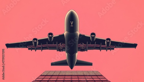 Airplane taking off, angled view, graphic design