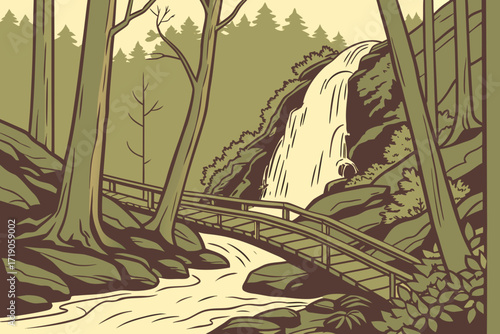 Anna Ruby Falls in Helen, Georgia, twin falls merging into a clear mountain stream surrounded by hardwood forest
