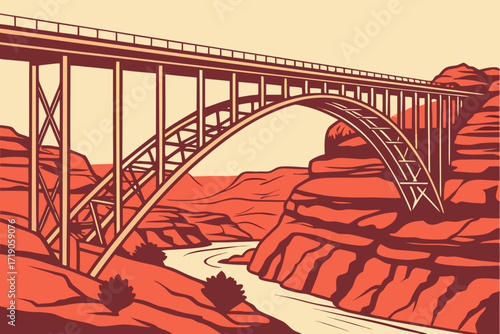 Arches Park Bridge in Utah, steel pedestrian span across sandstone wash in desert landscape