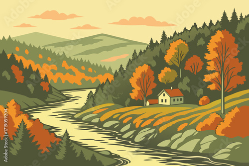 Androscoggin River in New Hampshire, tumbling through forested valleys and small mill towns with autumn foliage