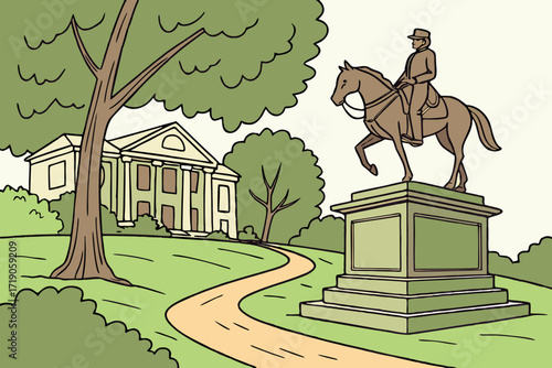 Andrew Jackson Hermitage Statue in Tennessee, bronze equestrian statue in plantation garden setting