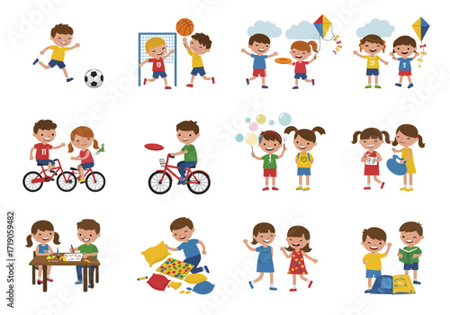 A collage of childrens activities including sports arts and outdoor play