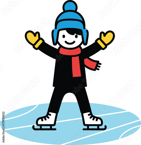 Vector art of child ice skating