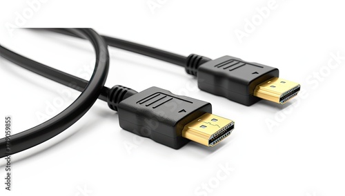 A close-up product shot shows two black HDMI cables coiled on a white background.  The gold-plated connectors are clearly visible, highlighting the quality of the cable