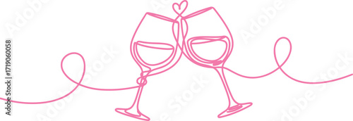 Vector art of two pink wine glasses toasting with heart