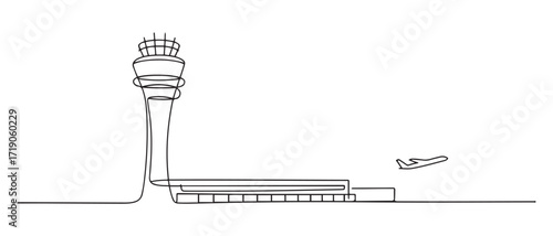 Airport tower. Transportation public area drawing by simple continuous line. one line Icon drawing with white background