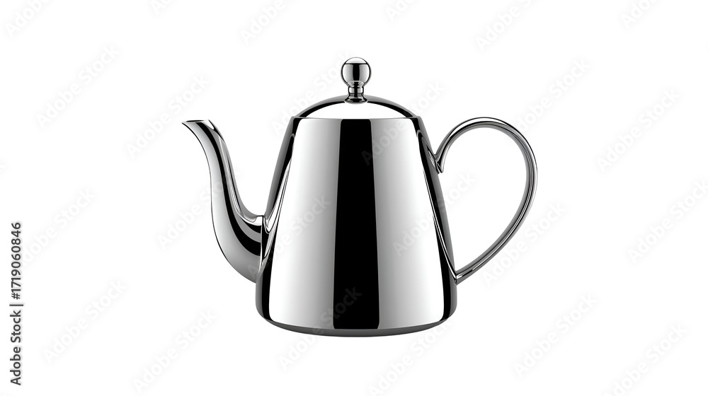 Obraz premium Chrome teapot vector isolated on white for kitchen tea brewing household beverage and cooking design illustration