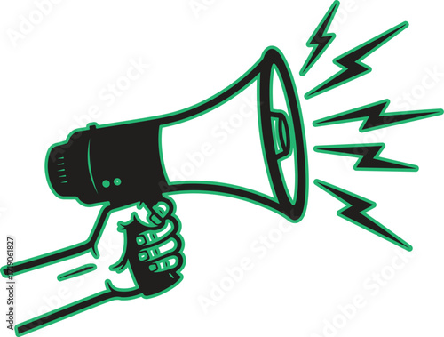 Vector art of hand holding megaphone with sound waves