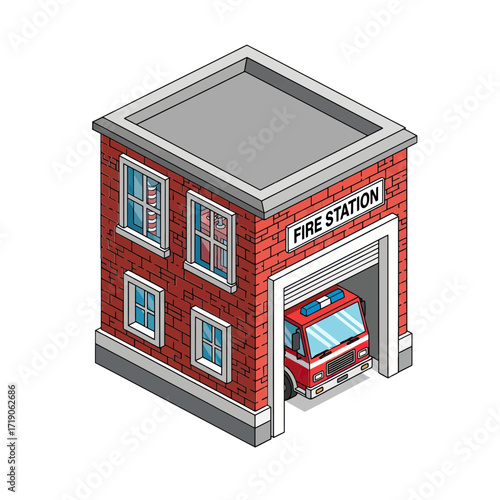 Dynamic fire station illustration ready for emergency response, perfect for safety campaigns, city planning, and community engagement materials