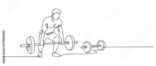 One continuous line drawing of young man gym at weekend. Weekend activities concept. one line Icon drawing with white background