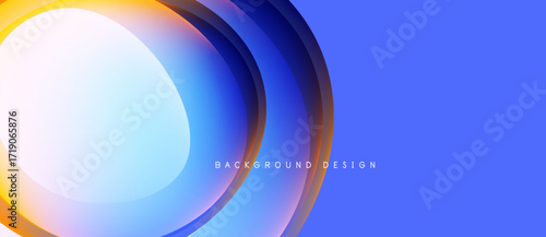 Abstract blue background features layered circles. Gradient colors blend, creating dynamic visual effect. Modern design element.