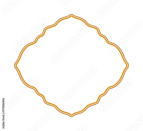 Golden shiny ornamental vignette 3d border. Geometric frame with ornate golden decoration. For certificates, awards, stamps, labels, badges, various design. Vector illustration