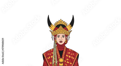 A representation of traditional Indonesian attire, showcasing intricate design and cultural elements, reflecting the rich heritage and artistic traditions of the Indonesian Archipelago