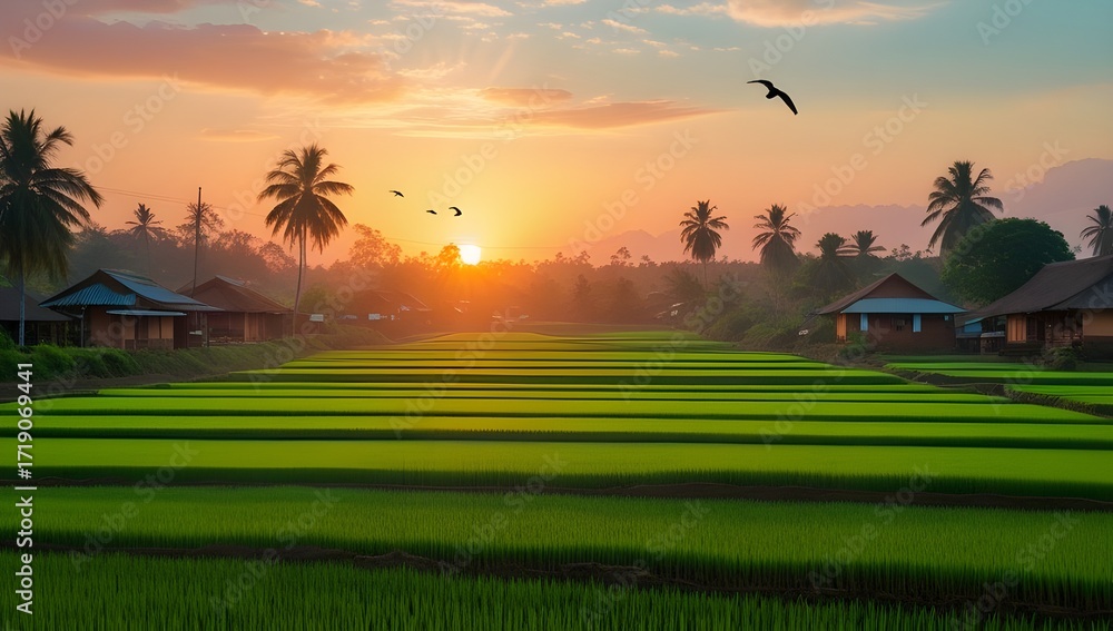 Fototapeta premium Tranquil Paddy Field at Evening 