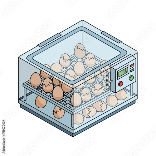 Hatching eggs in a modern incubator showcasing the miracle of new life and avian development with digital controls and precise temperature regulation