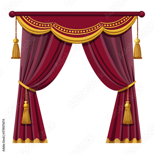red curtain with gold ribbon