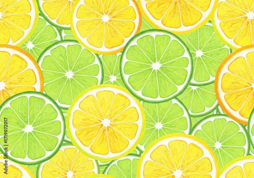 Obraz premium Vibrant, refreshing pattern of sliced lemons and limes, creating a bright and zesty citrus background
