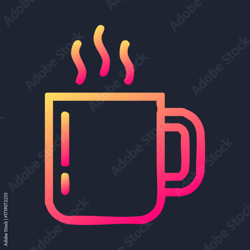 A stylized line art drawing of a steaming mug