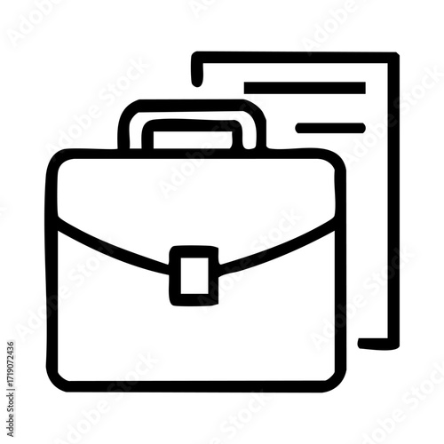 Black and white icon of a briefcase and papers