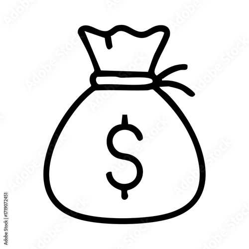 Black and white icon of a money bag with a dollar sign