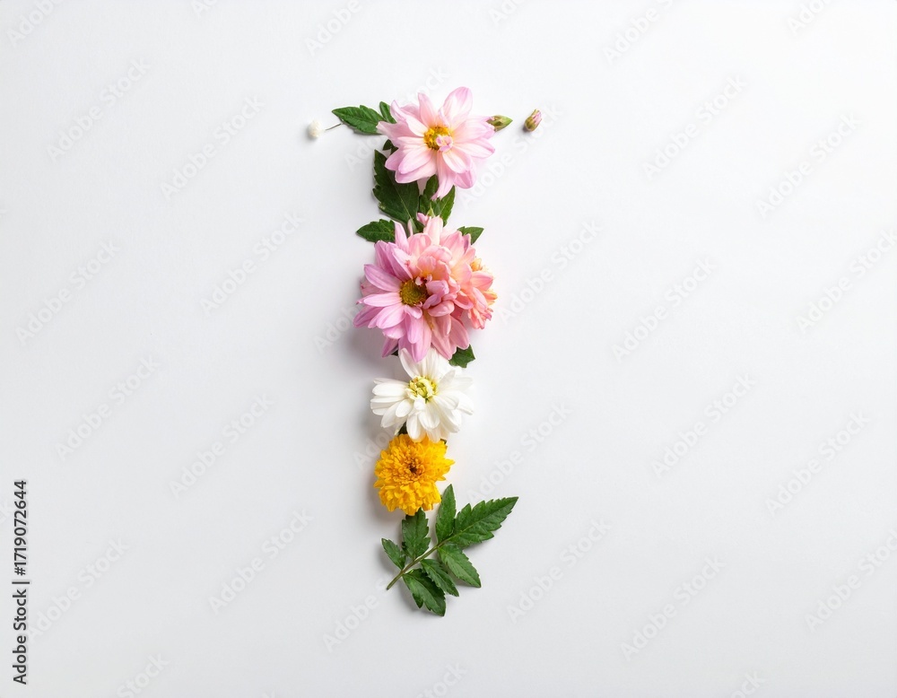 Fototapeta premium Letter I made of real natural flowers and leaves. Flower font concept.