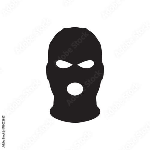 Balaclava bandit mask vector icon. Criminal face cover or ski mask symbol. Black silhouette isolated on white background.
