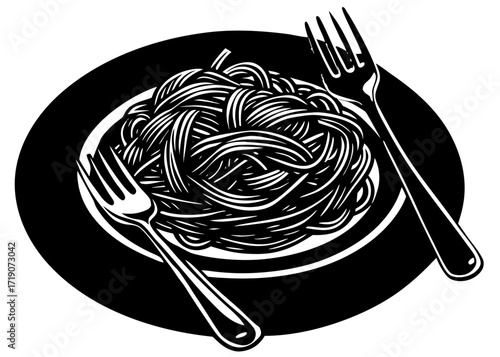 Spaghetti Plate Silhouette with Fork, Italian Food SVG, PNG