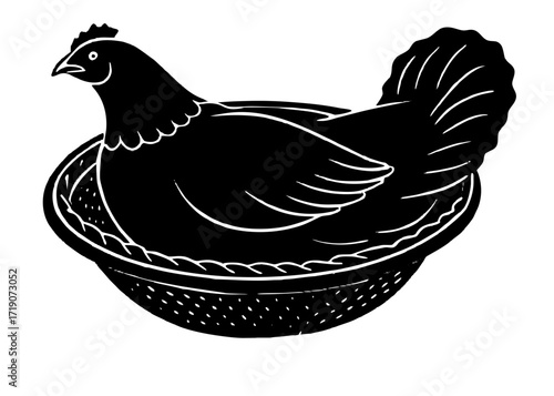 Black Silhouette of Chicken in Basket Illustration SVG, PNG