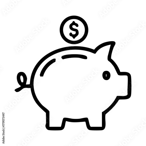 Outline of a piggy bank with a coin