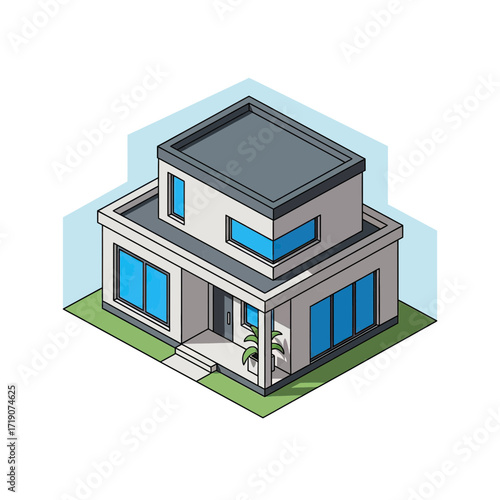 Wallpaper Mural Sleek modern two-story house with large windows and flat roof design, perfect for architectural concepts and residential real estate. Torontodigital.ca